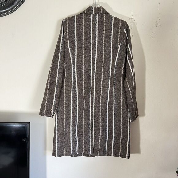 Anthropologie Cartonnier Coat Jacket Womens M Brown White Striped Wool Blend - Picture 8 of 9